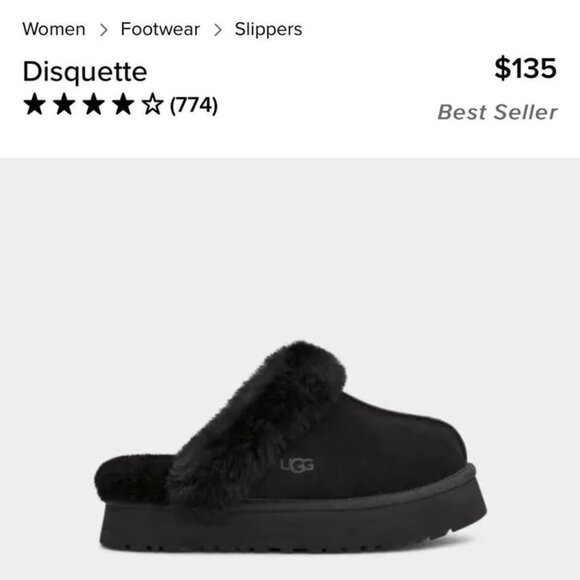 Black UGG Disquette Slippers (Size 6) - Brand New - Picture 1 of 4